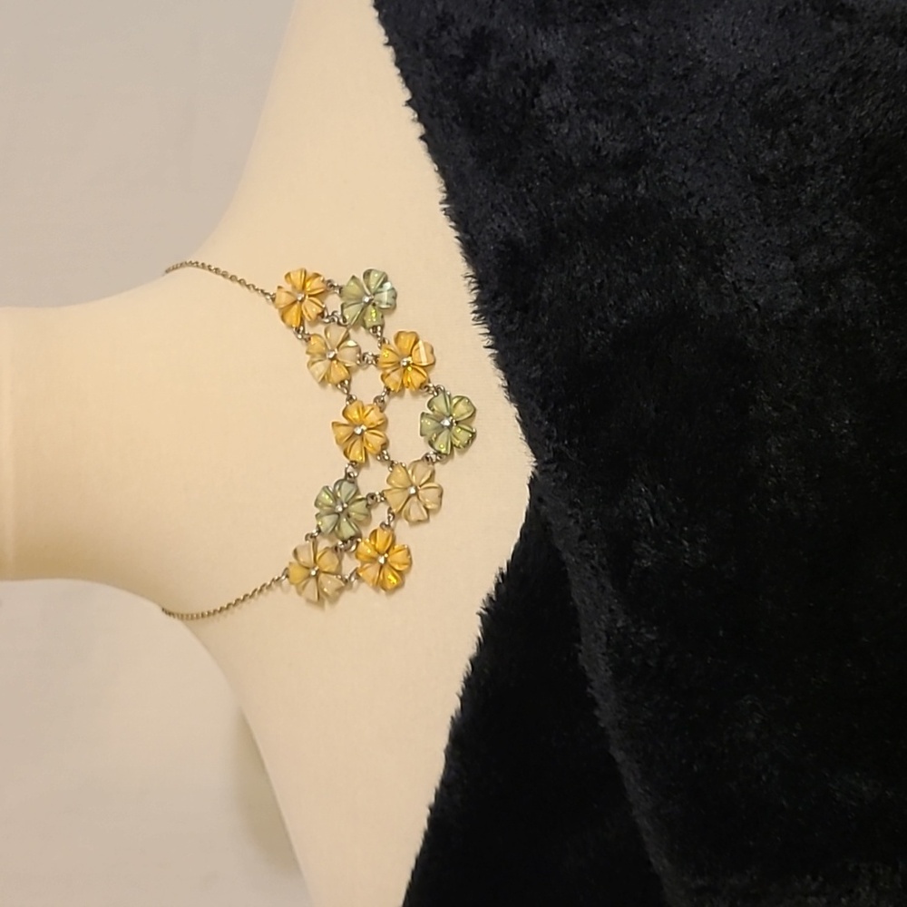 Yellow and Green Floral Design Statement Necklace - Picture 2 of 9